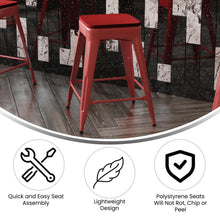 Load image into Gallery viewer, 24" High Red Metal Indoor-Counter Height Stool with Red Poly Resin Wood Seat