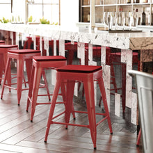 Load image into Gallery viewer, 24" High Red Metal Indoor-Counter Height Stool with Red Poly Resin Wood Seat