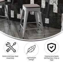 Load image into Gallery viewer, 24" High Silver Metal Indoor-Counter Height Stool with Gray Poly Resin Wood Seat