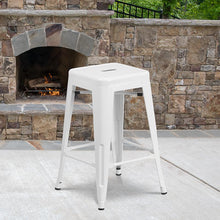 Load image into Gallery viewer, 24" High Backless White Metal Indoor-Outdoor Counter Height Stool with Seat