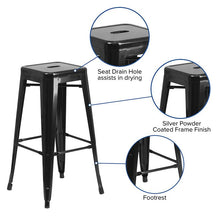 Load image into Gallery viewer, 30" High Backless Black Metal Indoor-Outdoor Barstool with Square Seat