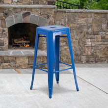 Load image into Gallery viewer, 30" High Backless Blue Metal Indoor-Outdoor Barstool with Square Seat
