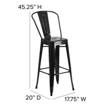 Load image into Gallery viewer, 30" High Black Metal Bar Height Stool with Black All-Weather Poly Resin Seat