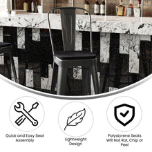 Load image into Gallery viewer, 30" High Black Metal Bar Height Stool with Black All-Weather Poly Resin Seat