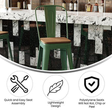 Load image into Gallery viewer, 30" High Green Metal Bar Height Stool with Teak All-Weather Poly Resin Seat