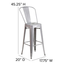 Load image into Gallery viewer, 30" High Silver Metal Bar Height Stool with Gray All-Weather Poly Resin Seat
