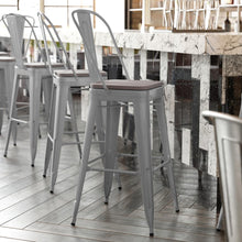 Load image into Gallery viewer, 30" High Silver Metal Bar Height Stool with Gray All-Weather Poly Resin Seat