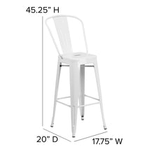 Load image into Gallery viewer, 30" High White Metal Bar Height Stool with Gray All-Weather Poly Resin Seat