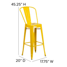 Load image into Gallery viewer, 30" High Yellow Metal Bar Height Stool with Teak All-Weather Poly Resin Seat