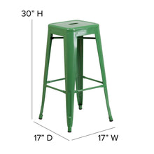 Load image into Gallery viewer, 30" High Green Metal Indoor-Outdoor Barstool with Teak Poly Resin Wood Seat