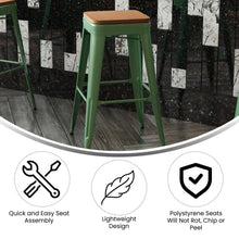 Load image into Gallery viewer, 30" High Green Metal Indoor-Outdoor Barstool with Teak Poly Resin Wood Seat