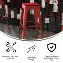 Load image into Gallery viewer, 30" High Red Metal Indoor-Outdoor Barstool with Red Poly Resin Wood Seat