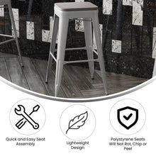 Load image into Gallery viewer, 30" High Silver Metal Indoor-Outdoor Barstool with Gray Poly Resin Wood Seat