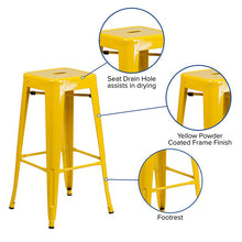 Load image into Gallery viewer, 30" High Backless Yellow Metal Indoor-Outdoor Barstool with Square Seat