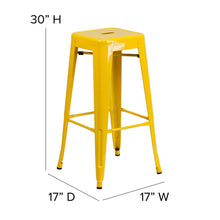 Load image into Gallery viewer, 30" High Yellow Metal Indoor-Outdoor Barstool with Teak Poly Resin Wood Seat