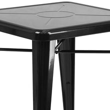 Load image into Gallery viewer, 23.75" Square Black Metal Indoor-Outdoor Table Set with 2 Stack Chairs