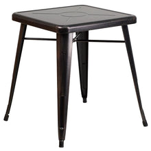Load image into Gallery viewer, 23.75" Black-Antique Gold Metal Indoor-Outdoor Table Set with 2 Stack Chairs