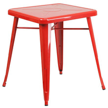 Load image into Gallery viewer, 23.75" Square Red Metal Indoor-Outdoor Table Set with 2 Stack Chairs