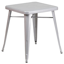 Load image into Gallery viewer, 23.75" Square Silver Metal Indoor-Outdoor Table Set with 2 Stack Chairs