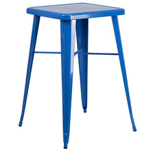 Load image into Gallery viewer, 23.75" Square Blue Metal Indoor-Outdoor Bar Table Set with 2 Stools with Backs