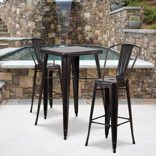Load image into Gallery viewer, 23.75" Black-Antique Gold Metal Indoor-Outdoor Bar Table Set with 2 Stoolss