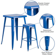 Load image into Gallery viewer, 23.75" Blue Metal Indoor-Outdoor Bar Table Set with 2 Seat Backless Stools