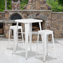Load image into Gallery viewer, 23.75" White Metal Indoor-Outdoor Bar Table Set with 2 Seat Backless Stools