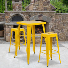 Load image into Gallery viewer, 23.75" Yellow Metal Indoor-Outdoor Bar Table Set with 2 Seat Backless Stools