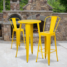 Load image into Gallery viewer, 24" Round Yellow Metal Indoor-Outdoor Bar Table Set with 2 Cafe Stools
