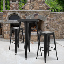 Load image into Gallery viewer, 24" Round Black Metal Indoor-Outdoor Bar Table Set with 2 Seat Backless Stools