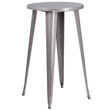 Load image into Gallery viewer, 24" Round Silver Metal Indoor-Outdoor Bar Table Set with 2 Seat Backless Stools