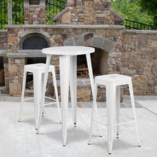 Load image into Gallery viewer, 24" Round White Metal Indoor-Outdoor Bar Table Set with 2 Seat Backless Stools