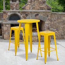 Load image into Gallery viewer, 24" Round Yellow Metal Indoor-Outdoor Bar Table Set with 2 Seat Backless Stools
