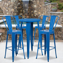 Load image into Gallery viewer, 24" Round Blue Metal Indoor-Outdoor Bar Table Set with 4 Cafe Stools