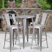 Load image into Gallery viewer, 24" Round Silver Metal Indoor-Outdoor Bar Table Set with 4 Cafe Stools