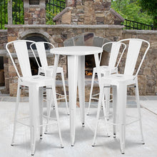 Load image into Gallery viewer, 24" Round White Metal Indoor-Outdoor Bar Table Set with 4 Cafe Stools