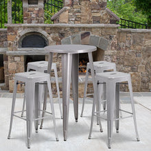 Load image into Gallery viewer, 24" Round Silver Metal Indoor-Outdoor Bar Table Set with 4 Seat Backless Stools