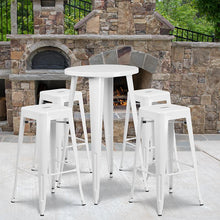 Load image into Gallery viewer, 24" Round White Metal Indoor-Outdoor Bar Table Set with 4 Seat Backless Stools