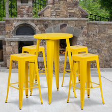Load image into Gallery viewer, 24" Round Yellow Metal Indoor-Outdoor Bar Table Set with 4 Seat Backless Stools