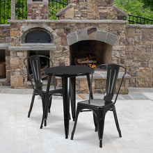 Load image into Gallery viewer, 24" Round Black Metal Indoor-Outdoor Table Set with 2 Cafe Chairs