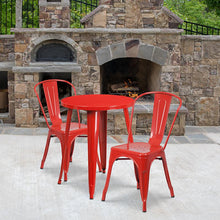 Load image into Gallery viewer, 24" Round Red Metal Indoor-Outdoor Table Set with 2 Cafe Chairs