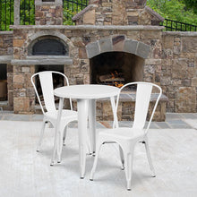 Load image into Gallery viewer, 24" Round White Metal Indoor-Outdoor Table Set with 2 Cafe Chairs