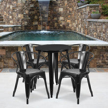 Load image into Gallery viewer, 24" Round Black Metal Indoor-Outdoor Table Set with 4 Arm Chairs