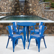 Load image into Gallery viewer, 24" Round Blue Metal Indoor-Outdoor Table Set with 4 Arm Chairs