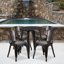 Load image into Gallery viewer, 24" Round Black-Antique Gold Metal Indoor-Outdoor Table Set with 4 Arm Chairs
