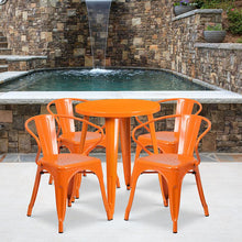 Load image into Gallery viewer, 24" Round Orange Metal Indoor-Outdoor Table Set with 4 Arm Chairs