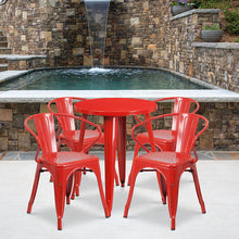 Load image into Gallery viewer, 24" Round Red Metal Indoor-Outdoor Table Set with 4 Arm Chairs