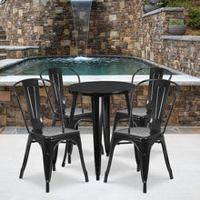 Load image into Gallery viewer, 24" Round Black Metal Indoor-Outdoor Table Set with 4 Cafe Chairs