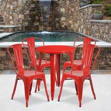Load image into Gallery viewer, 24" Round Red Metal Indoor-Outdoor Table Set with 4 Cafe Chairs