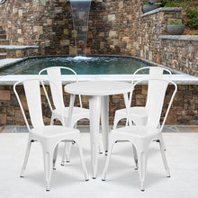 Load image into Gallery viewer, 24" Round White Metal Indoor-Outdoor Table Set with 4 Cafe Chairs